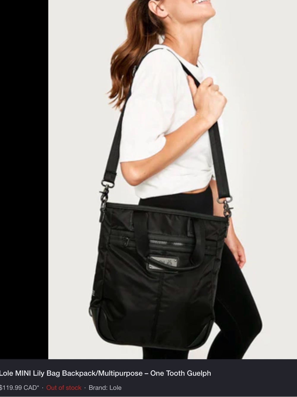 Lole Black Nylon Tote with Front Zip Pocket and Logo Plaque - Picture 3 of 7